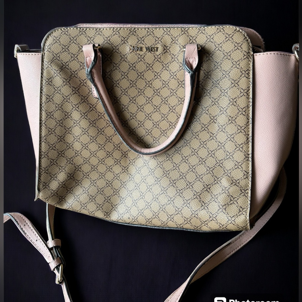NINE WEST handbag light pink and brown. long strap and handheld